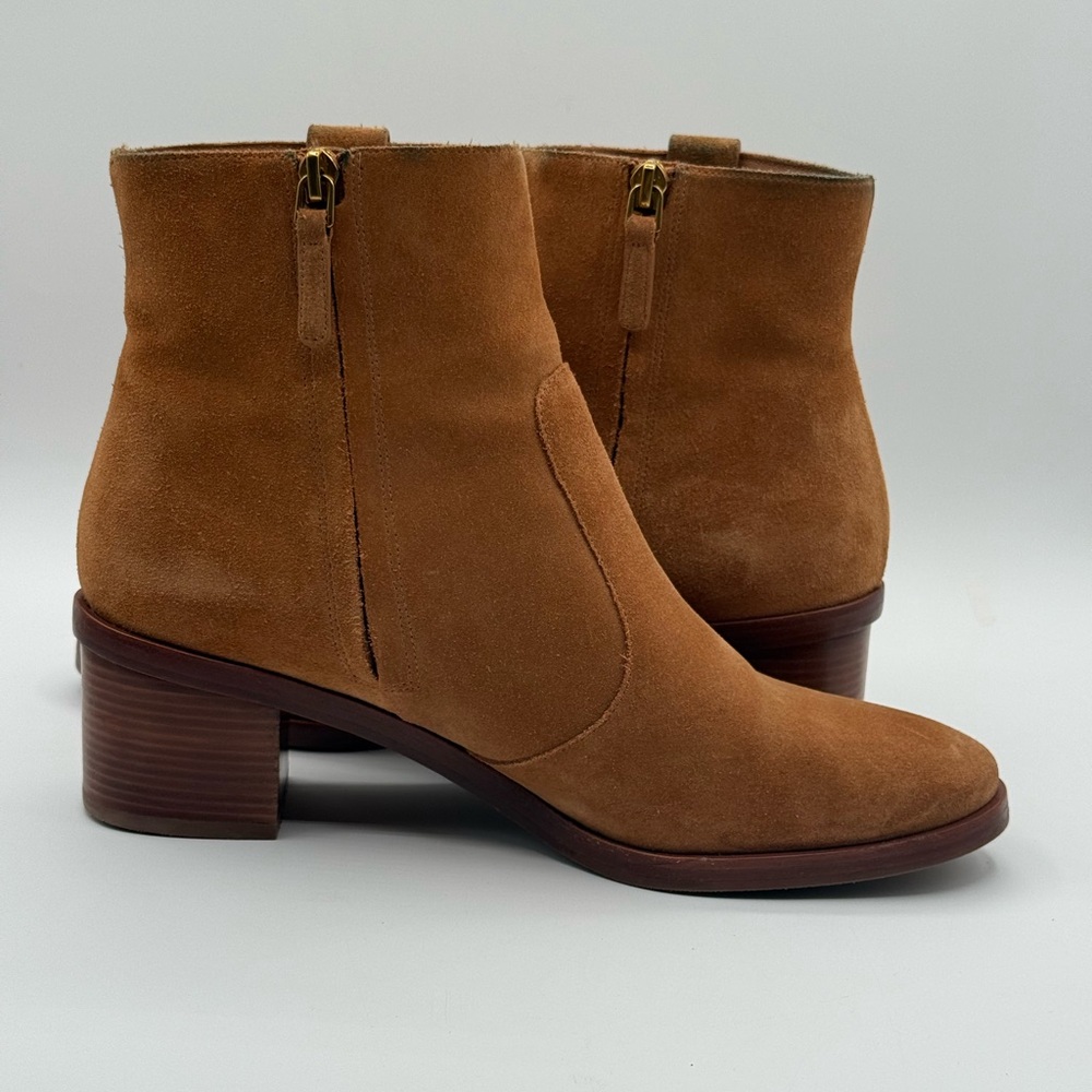Tory Burch Marsden Tan Suede Booties | Classic Ankle Boots with Block Heel SZ 10 - Picture 14 of 16